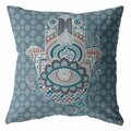 Homeroots 18 in. Slate Blue Hamsa Indoor & Outdoor Zippered Throw Pillow Muted Blue 412854